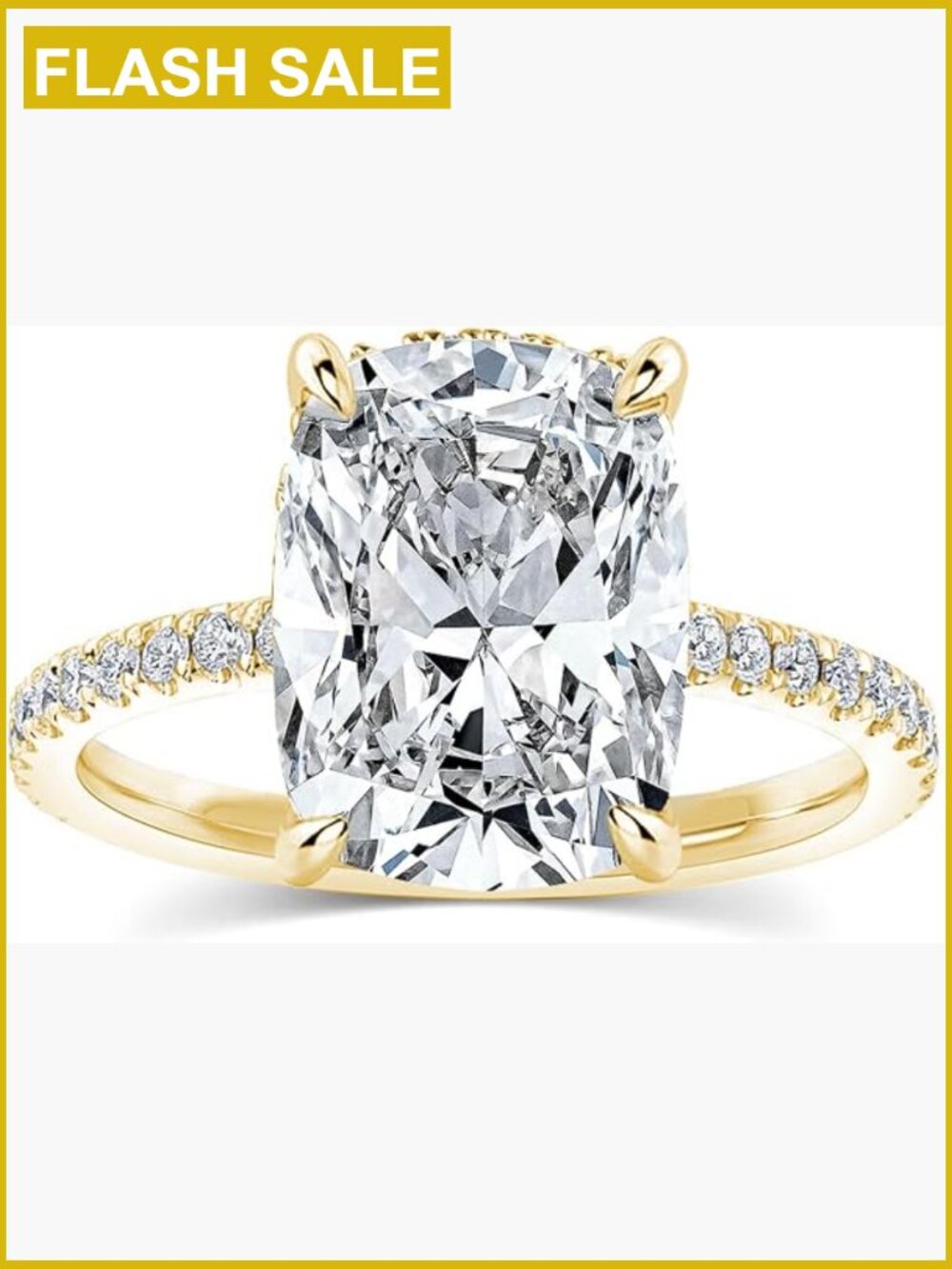 4CT Cushion Cut Engagement Ring 14K Gold Plated Silver CZ Promise Ring